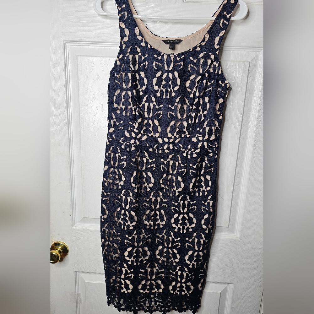 Banana Republic Womens Dress Preppy Navy 2 Easy Luxe Lace Sleeveless Midi